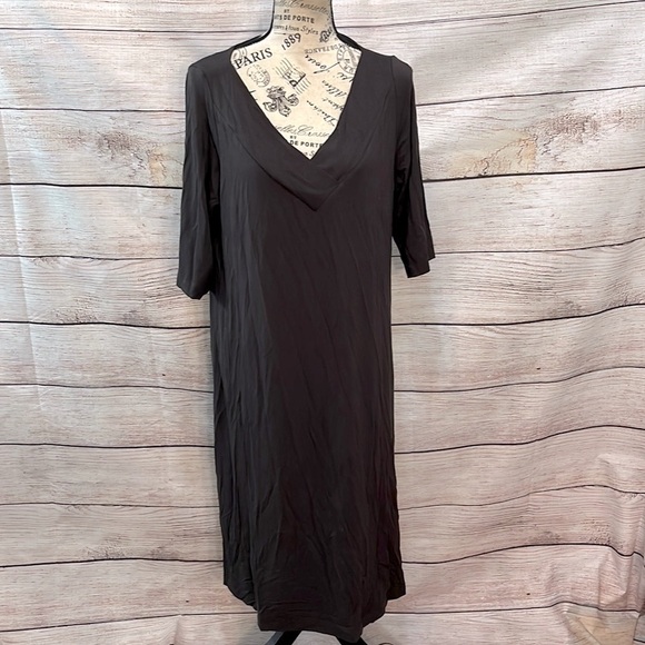 Eileen Fisher Dress Boxy V-neck Short Sleeves Brown Size Large System - Picture 2 of 10